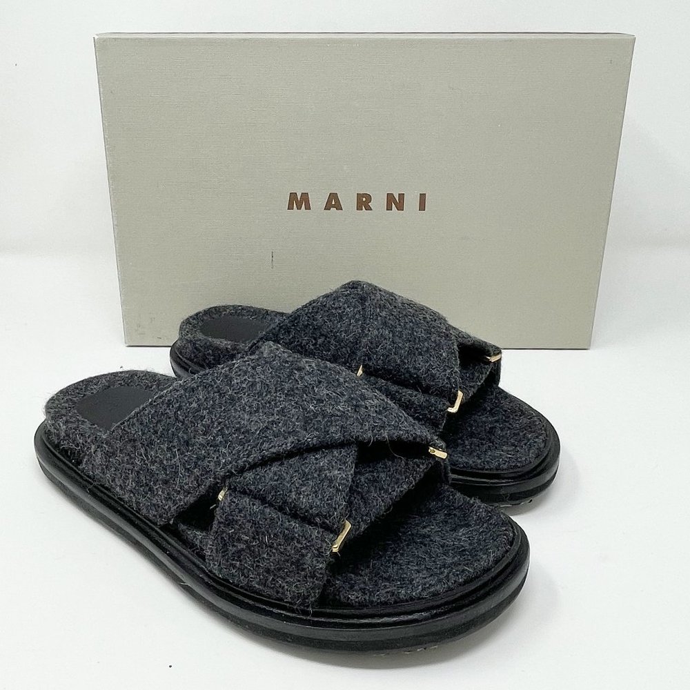 NEW MARNI Wool Fussbett Crisscross Slide Sandals
